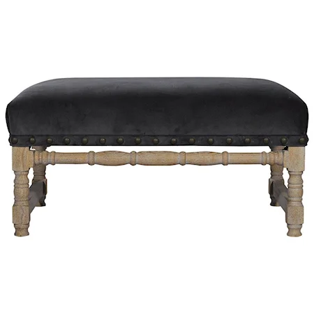 Slate Velvet Accent Bench with Weathered Finish
